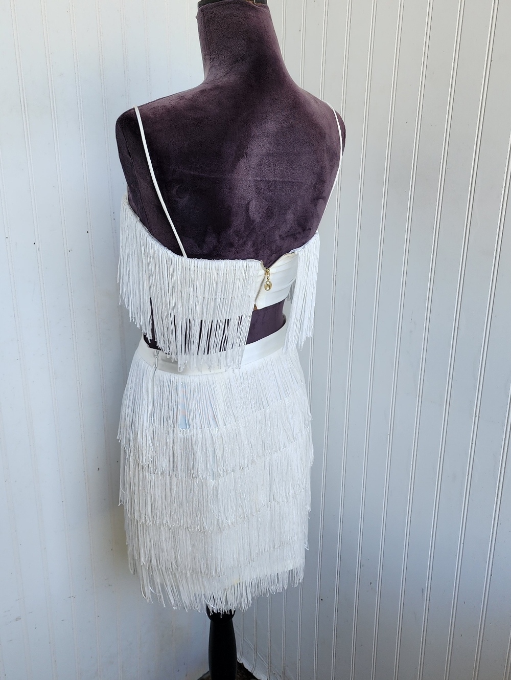 MESHKI Womens Sophia TOP MINI SKIRT SET Cream White Fringe Zip Sz XS - Picture 8 of 16
